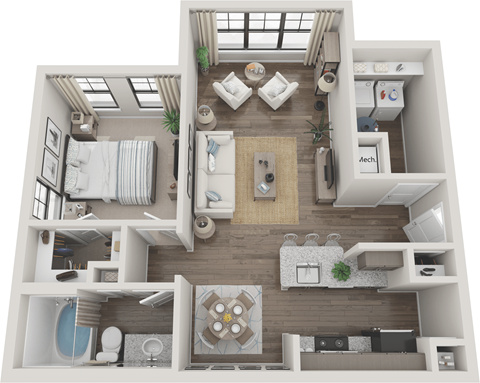 Floor plan for 1 bed, 1 bath, 822 sqft